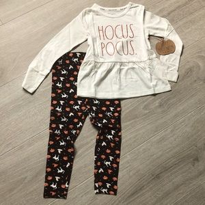 Rae Dunn Girls 2 Piece Halloween Hocus Pocus Pumpkin pant set size 5/6